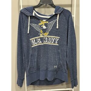 U.S Navy Under Armour Legacy women's blue semi fit front pocket hoodie‎ LG